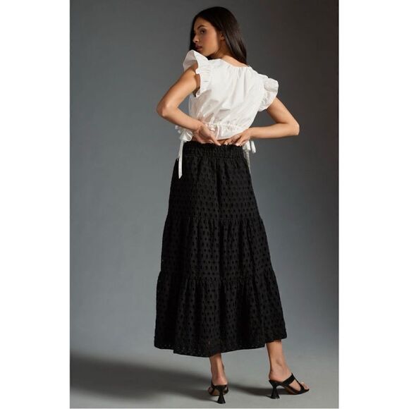 NEW Anthropologie Somerset Black Tiered Smocked Eyelet Pockets Maxi Skirt Medium - Picture 4 of 8